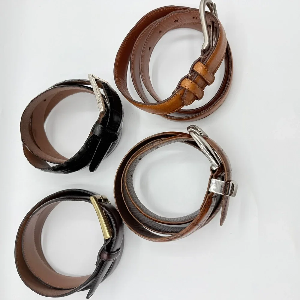 Paul Fredrick Mens Leather Belt Lot of 4 Croc Embossed Smooth Dress Belt Size 38
